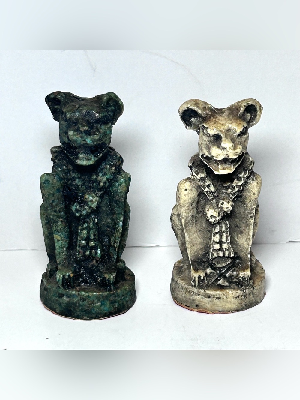 Vintage Resin Malachite Aztec Mayan Chess Pieces